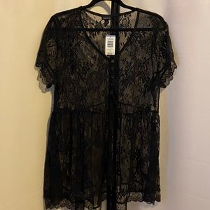 NWT Torrid Black Lace SS Babydoll Shirt Size 1
